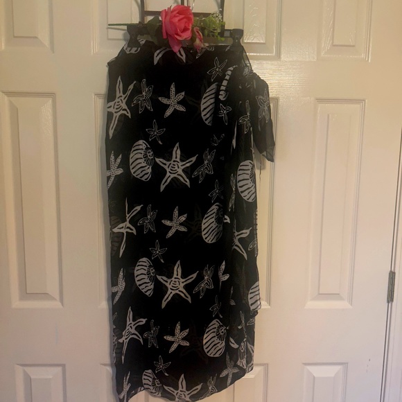 Beach Shells Black and White Sarong Swim Scarf Wrap - Picture 1 of 10